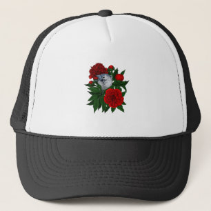 Gorra De Camionero Pájaro en un ramo de peonía rojo