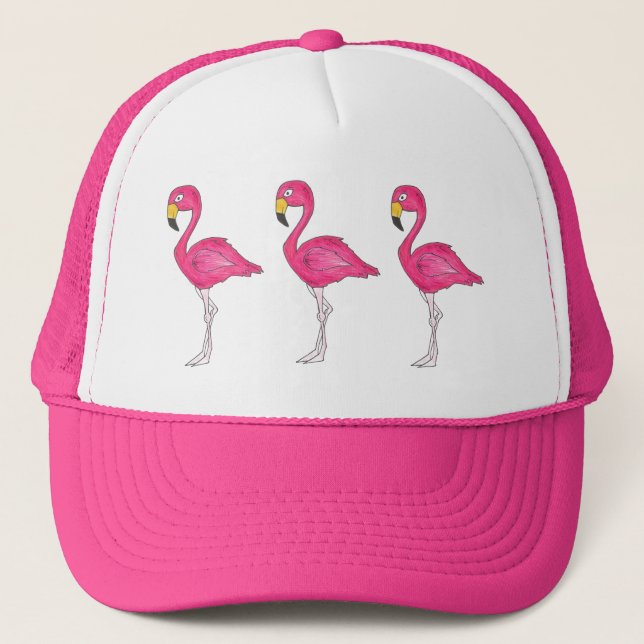 Gorra De Camionero Pájaro Flamingo Flamingos Tropical Rosa Caliente (Anverso)