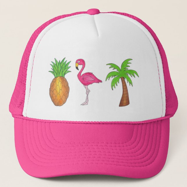 Gorra De Camionero Pájaro Flamingo Rosa de Pineapple Tropical (Anverso)