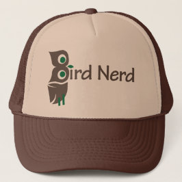 Gorra De Camionero Pájaro Nerd Owl Brown y Green