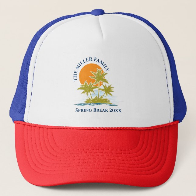 Gorra De Camionero Palm Tree Beach Trip Sunset Cute Personalizado (Anverso)