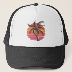 Gorra De Camionero Palm Tree - Retro Estilo Tropical Beach sunset