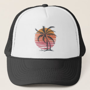 Gorra De Camionero Palm Tree - Retro Estilo Tropical Beach sunset