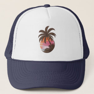 Gorra De Camionero Palm Tree - Retro Estilo Tropical Beach sunset