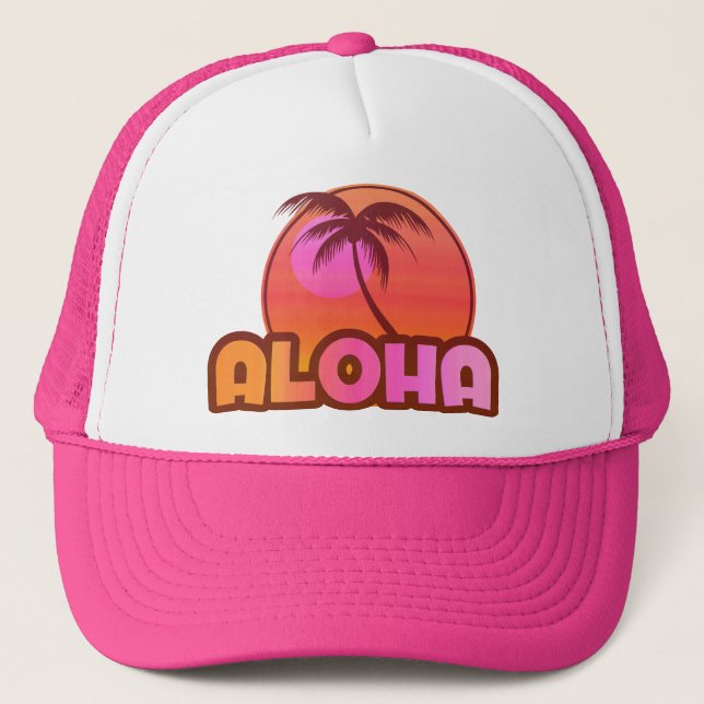 Gorra De Camionero Palma rosada de la hawaiana (Anverso)