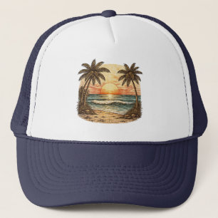 Gorra De Camionero Palmera - Estilo Retro Playa Tropical Sol Verano