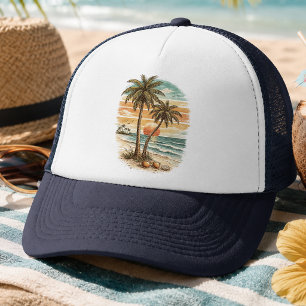 Gorra De Camionero Palmera - Estilo Retro Playa Tropical Sol Verano