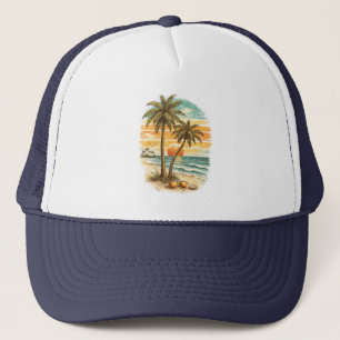 Gorra De Camionero Palmera - Estilo Retro Playa Tropical Sol Verano