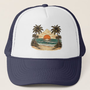 Gorra De Camionero Palmera - Estilo Retro Playa Tropical Sol Verano