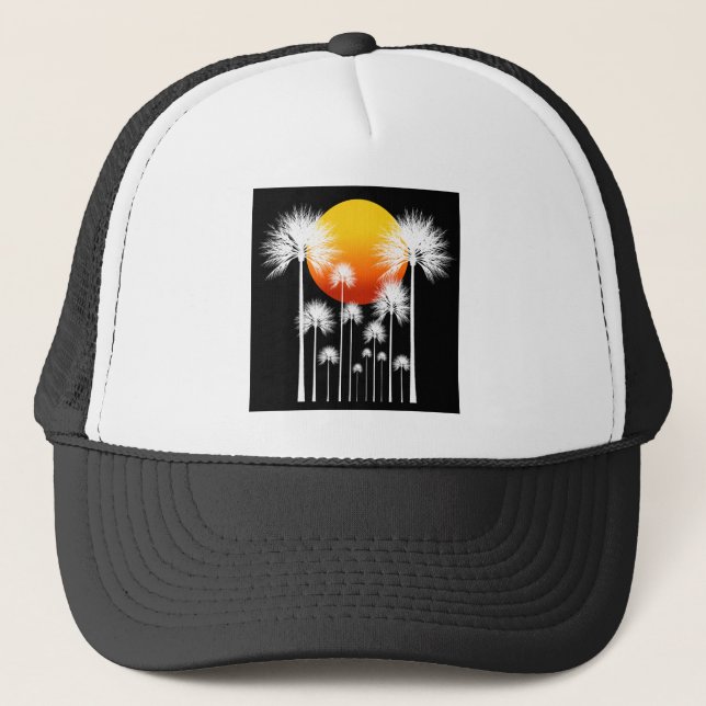Gorra De Camionero Palmeras De Silueta Blanco Y Sol (Anverso)