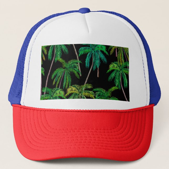 Gorra De Camionero Palmeras: Patrón de verano acrílico. (Anverso)