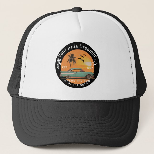 Gorra De Camionero Palmeras y retro al atardecer (Anverso)