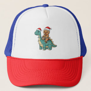 Gorra De Camionero Pan de jengibre montando un dinosaurio Santa Navid