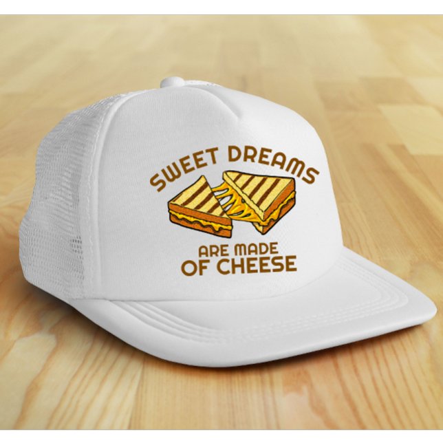 Gorra De Camionero Pan De Queso Personalizado Moderno Texto Amarillo (Modern cheese lover trucker hat)