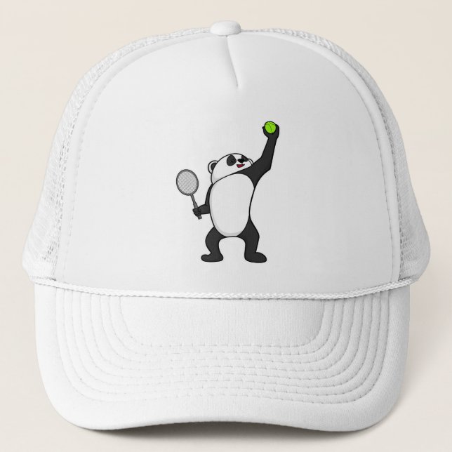 Gorra De Camionero Panda al tenis con raqueta de tenis (Anverso)
