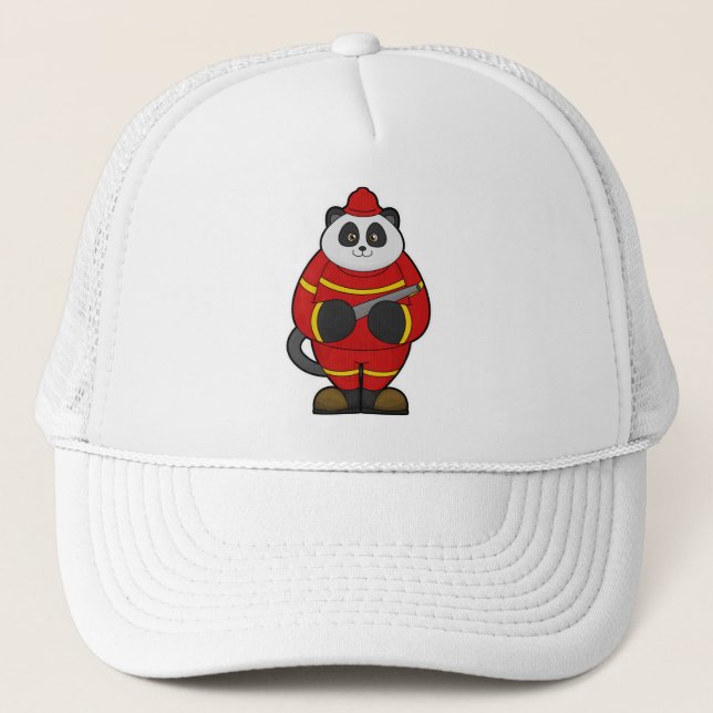 Gorra De Camionero Panda como bombero con manguera (Anverso)