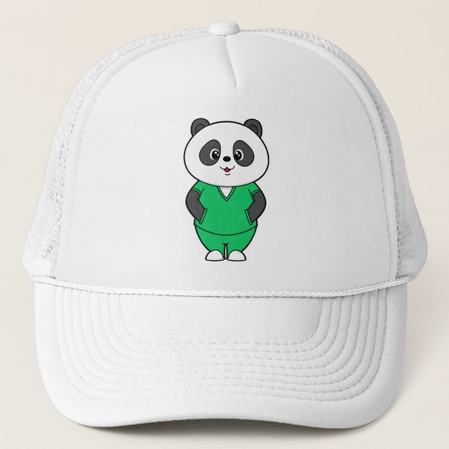 Gorra De Camionero Panda como enfermera con bata (Anverso)