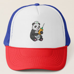 Gorra De Camionero Panda como enfermera con jeringas