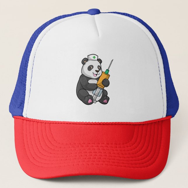 Gorra De Camionero Panda como enfermera con jeringas (Anverso)