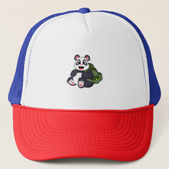 Gorra De Camionero Panda como excursionista con mochila (Anverso)