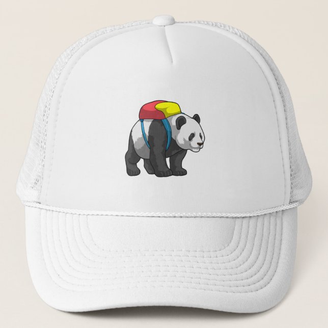 Gorra De Camionero Panda como excursionista con mochila (Anverso)