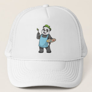 Gorra De Camionero Panda como pintador con pincel y color