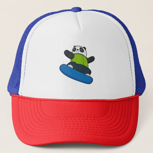 Gorra De Camionero Panda como snowboard con snowboard (Anverso)