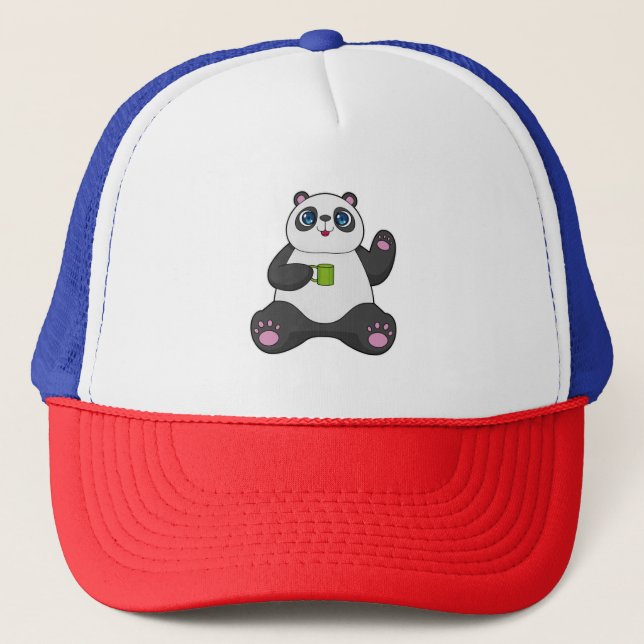 Gorra De Camionero Panda con tazón de café (Anverso)