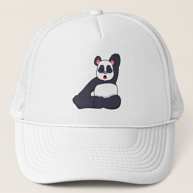 Gorra De Camionero Panda en ejercicios de Stretching de Yoga (Anverso)