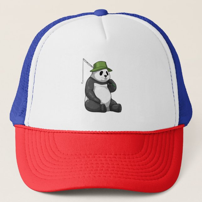 Gorra De Camionero Panda en la pesca con barra de pesca (Anverso)