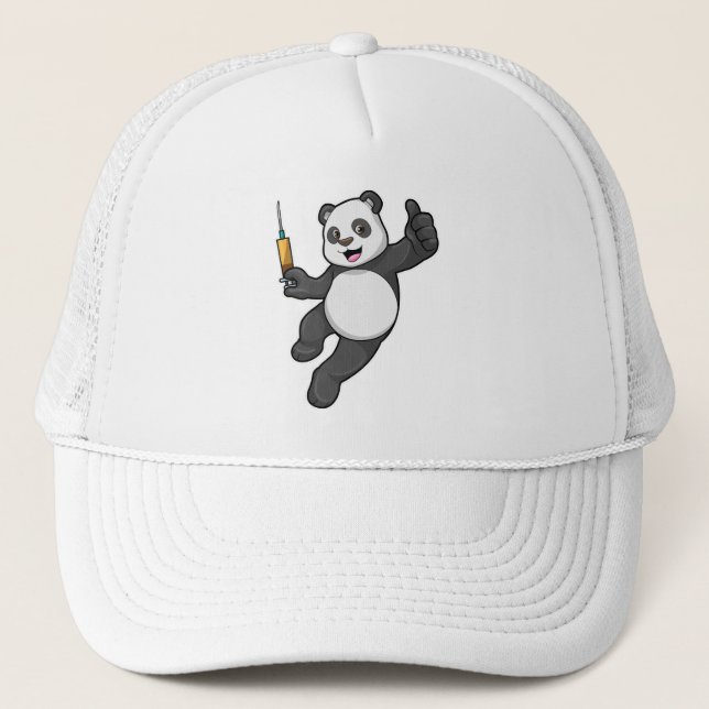 Gorra De Camionero Panda en la vacunación con jeringas (Anverso)