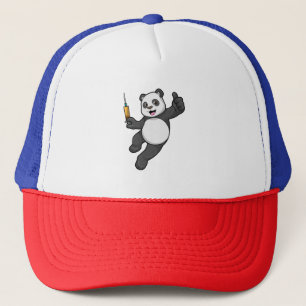 Gorra De Camionero Panda en la vacunación con jeringas