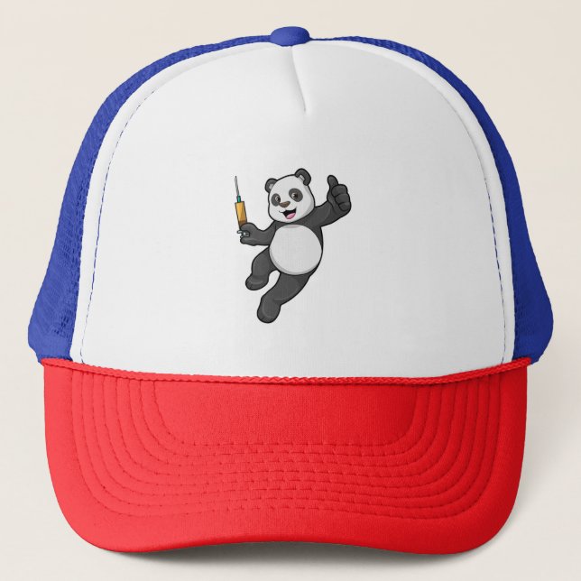 Gorra De Camionero Panda en la vacunación con jeringas (Anverso)