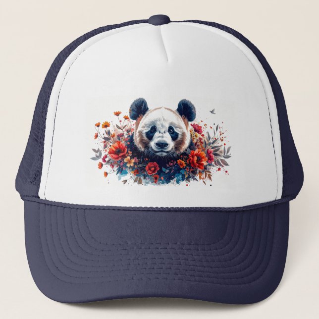 Gorra De Camionero Panda entre flores (Anverso)