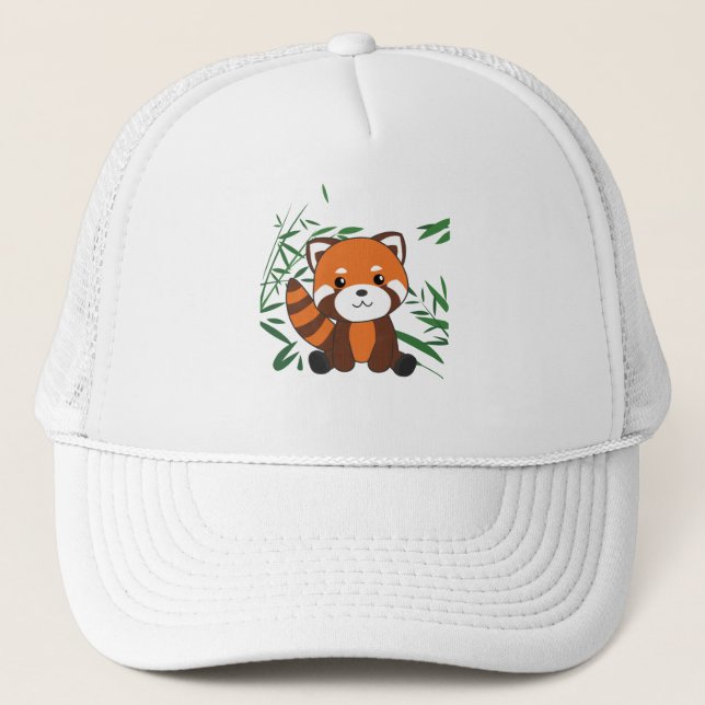Gorra De Camionero Panda Rojo En Animales Dulces De Bambú Para Niños (Anverso)