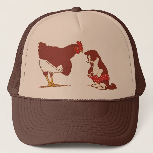 Gorra De Camionero Paneles De Pollo Y Gato (Anverso)