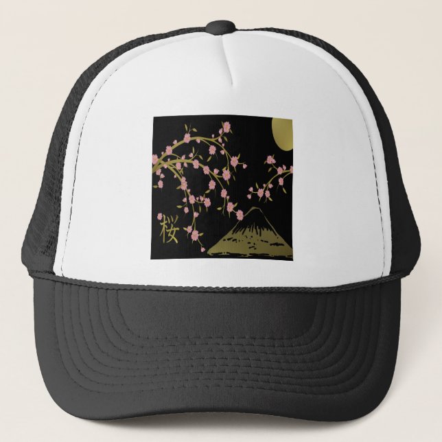 Gorra De Camionero Pantalla rosa Sakura Gold en japonés negro (Anverso)