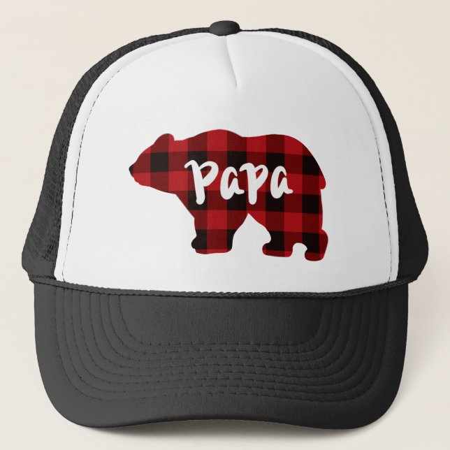 Gorra De Camionero Papa Bear - Funda de búfalo roja y negra (Anverso)