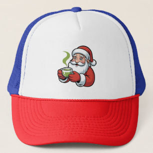 Gorra De Camionero Papá Noel sosteniendo una bebida de Matcha Navidad