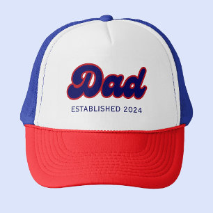Gorra De Camionero Papá retro rojo y azul, año personalizado