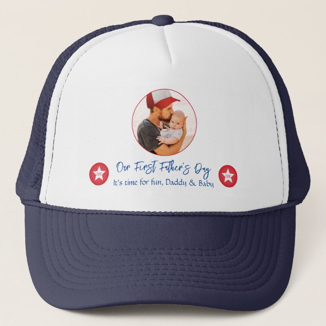 Gorra De Camionero Papi Baby Cute Moderno Simple First Fathers Day (Anverso)
