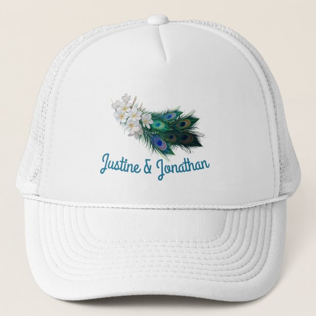 Gorra De Camionero Paquetes de pavo real y seda metálica verde esmera (Anverso)