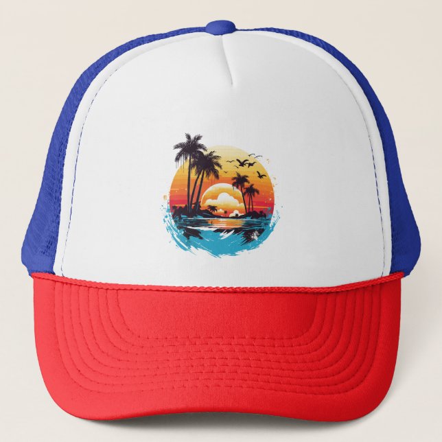 Gorra De Camionero Paraíso tropical del atardecer (Anverso)