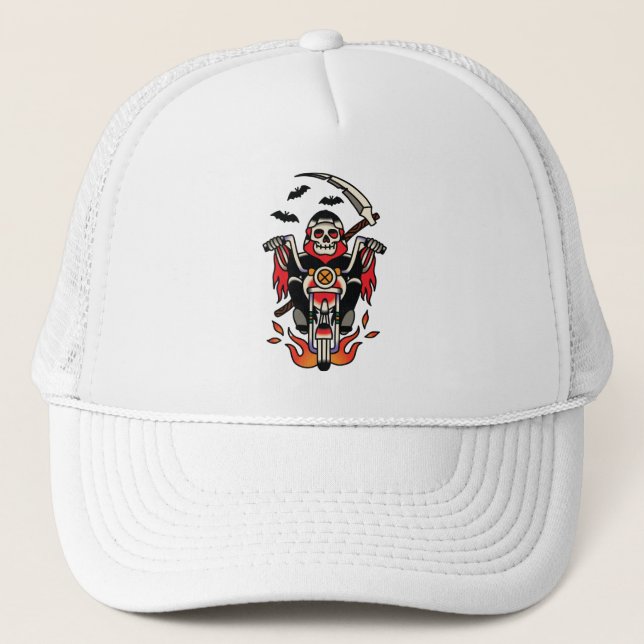 Gorra De Camionero Parca parca de Halloween en la motocicleta (Anverso)