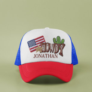 Gorra De Camionero Parches Falsos Personalizados Bandera Howdy USA