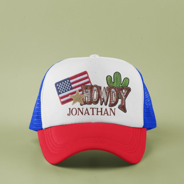 Gorra De Camionero Parches Falsos Personalizados Bandera Howdy USA (Subido por el creador)