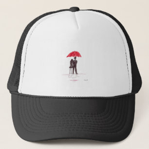 Gorra De Camionero Pareja de amor con paraguas rojos pareja romántica