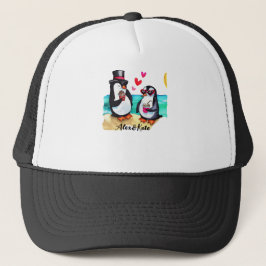 Gorra De Camionero Pareja de Pingüinos Divertidos, Animales Enamorado
