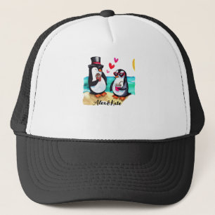 Gorra De Camionero Pareja de Pingüinos Divertidos, Animales Enamorado