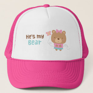 Gorra De Camionero Pareja Divertida de Oso Femenino y Mariposa
